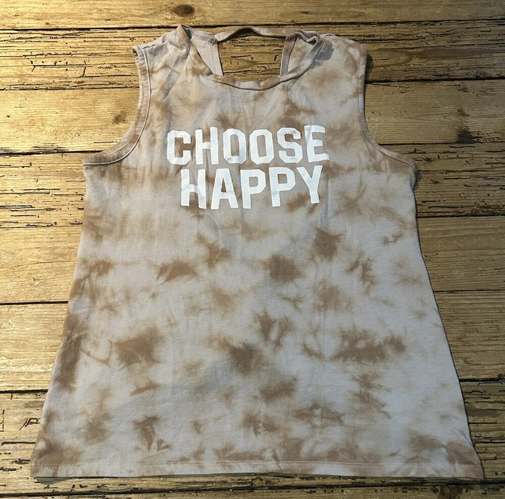 Grayson Threads Womens Size M Beige Tie Dye Choose Happy Tank Top